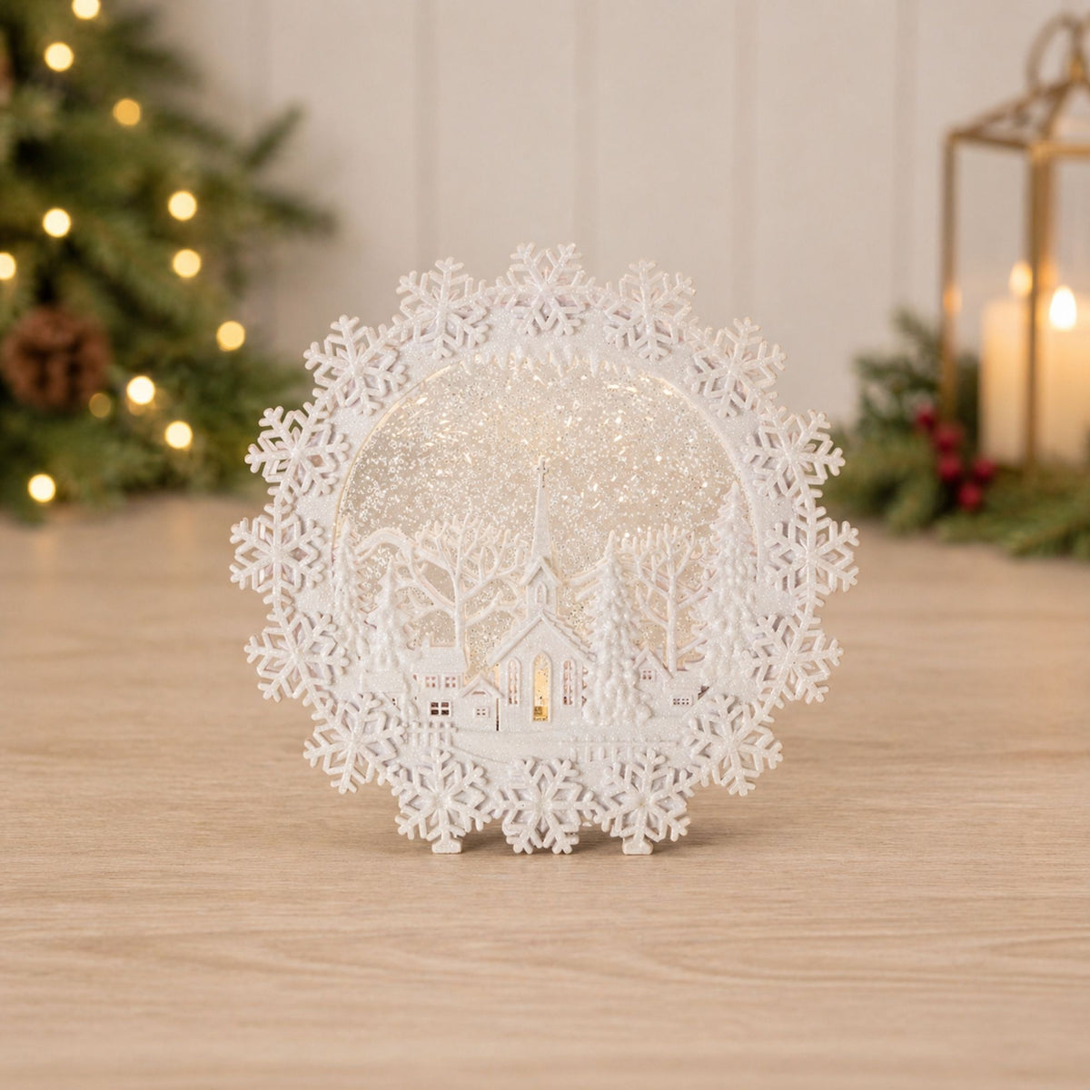 LED Church Scene Snow Globe 12.25"H -Ship Only
