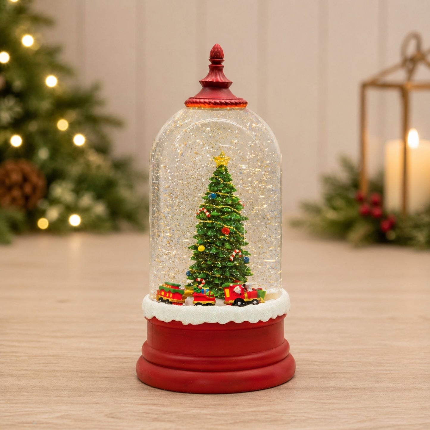 LED Snow Globe Bell Jar with Christmas Tree Scene 10.5"H -Ship Only