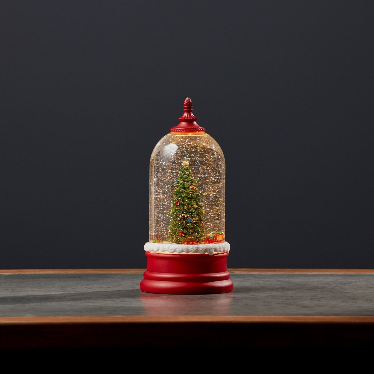 LED Snow Globe Bell Jar with Christmas Tree Scene 10.5"H -Ship Only
