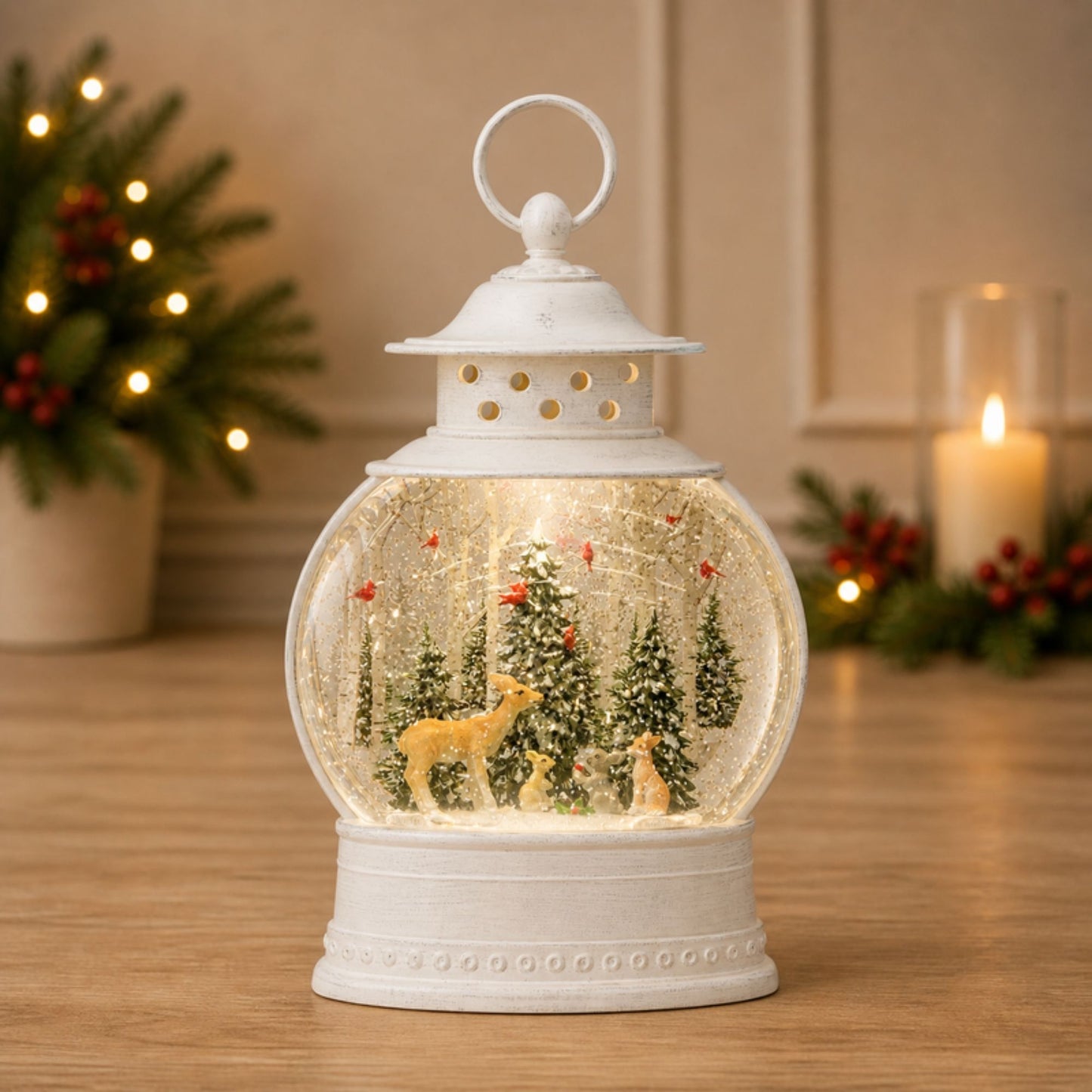 LED Snow Globe Ball with Woodland Deer Scene 11.5"H -Ship Only
