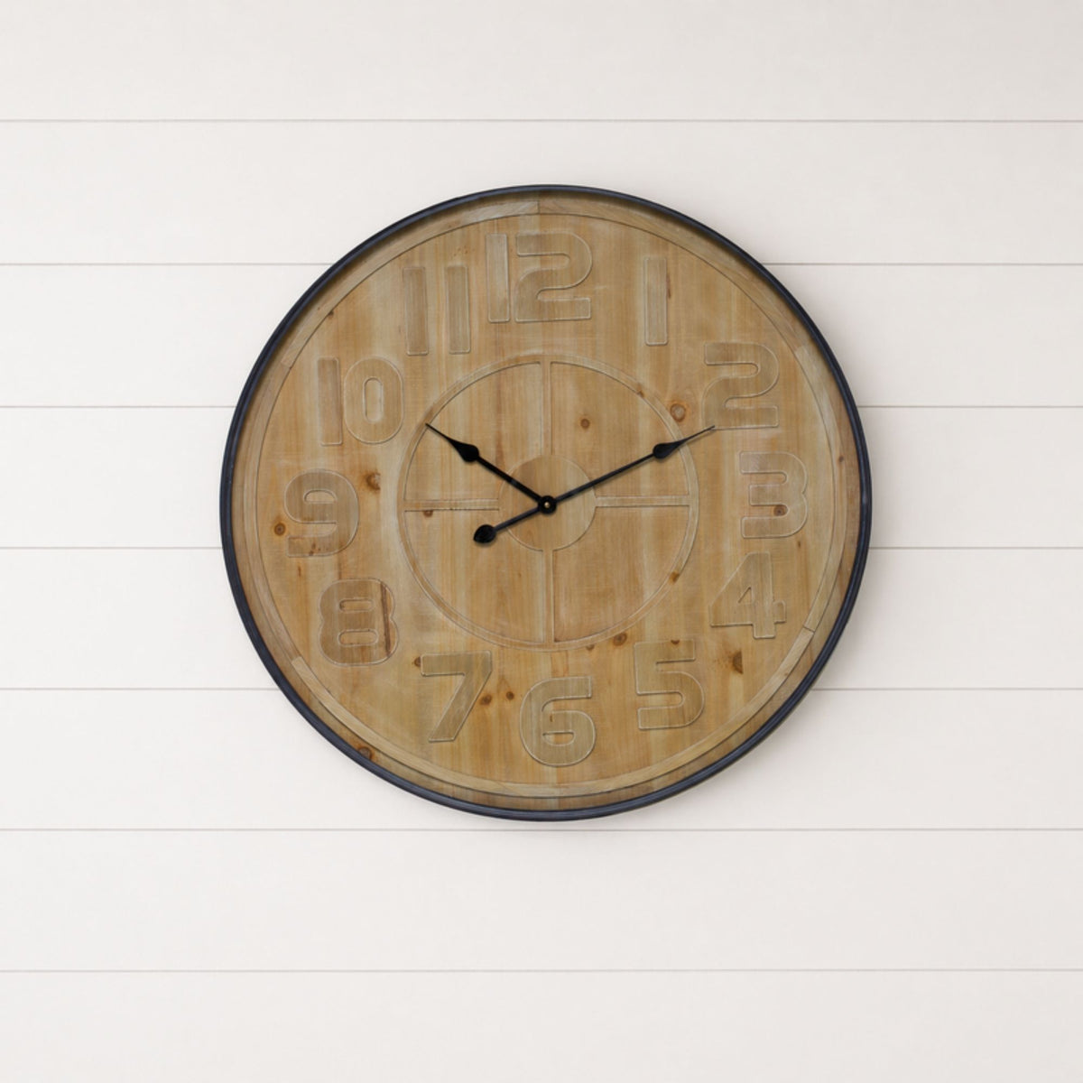Natural Wooden Wall Clock with Metal Frame 31.5"D -Ship Only