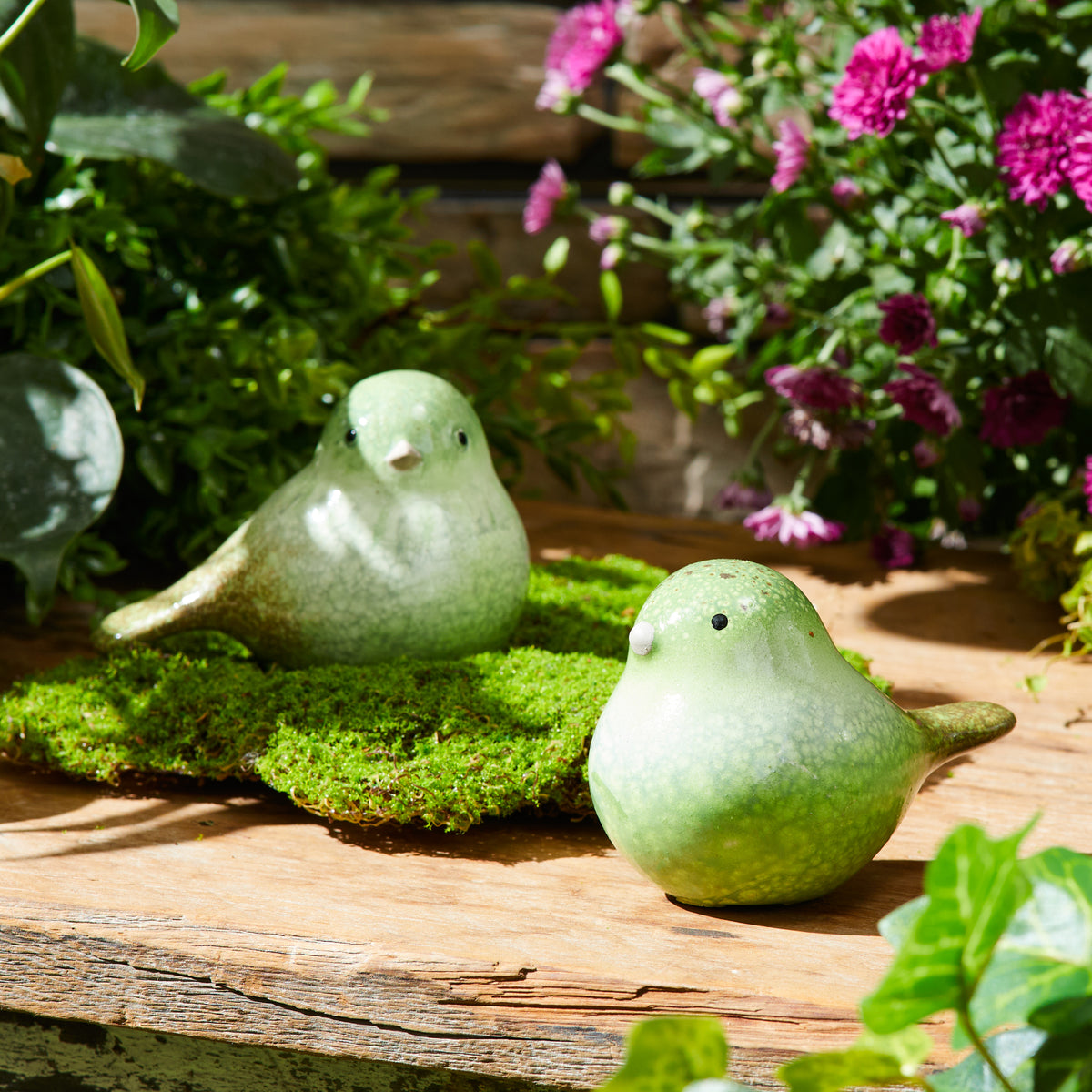 Green Terra Cotta Bird Figurine (Set of 4) -Ship Only
