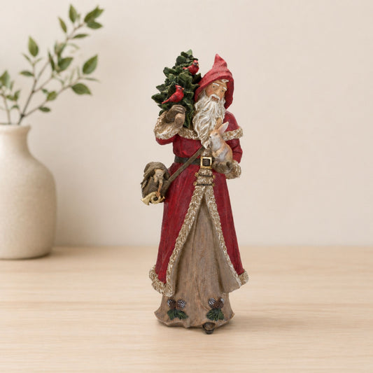 Rustic Stone Santa Figurine with Cardinal Bird and Animals -Ship Only
