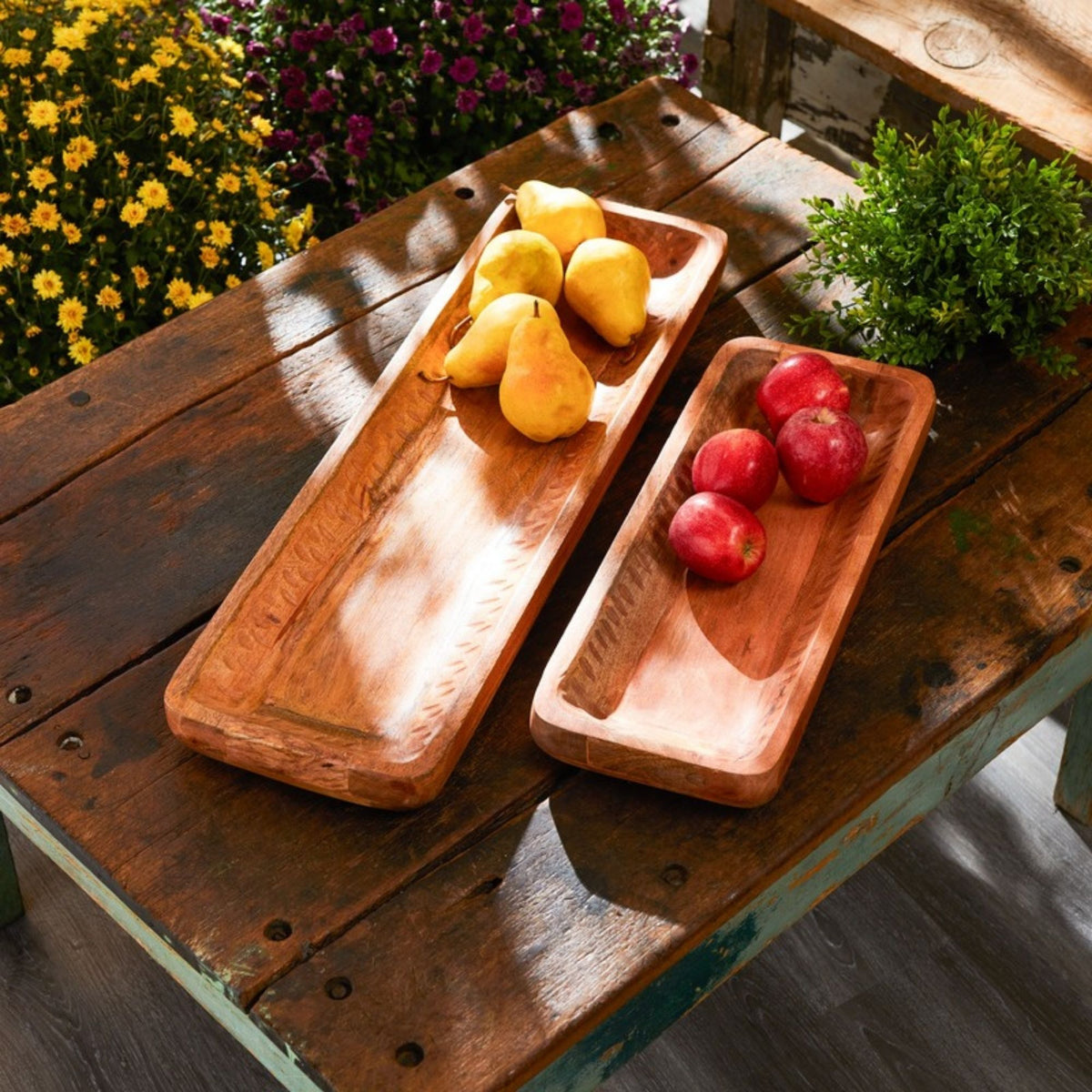 Natural Mango Wood Dough Bowl Tray (Set of 2) -Ship Only
