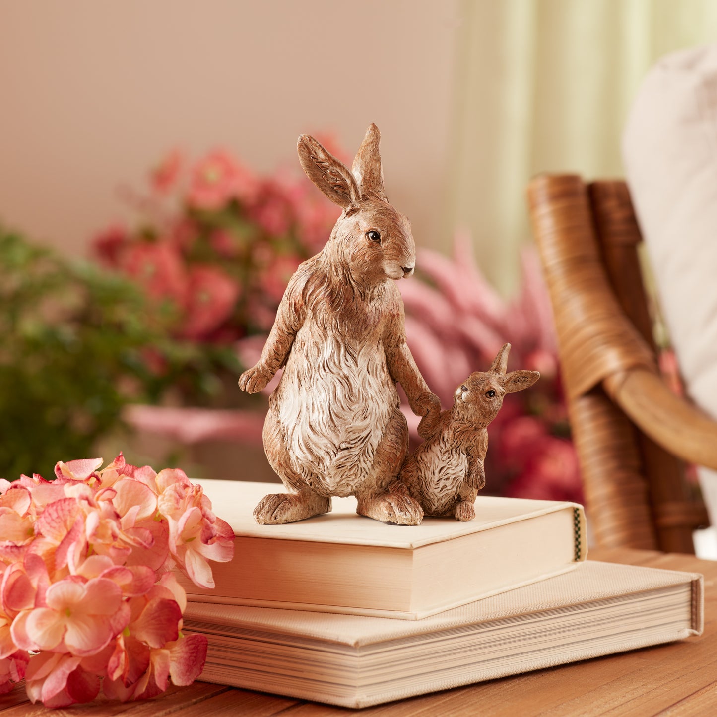 Stone Mother Rabbit and Baby Bunny Figurine (Set of 2) -Ship Only