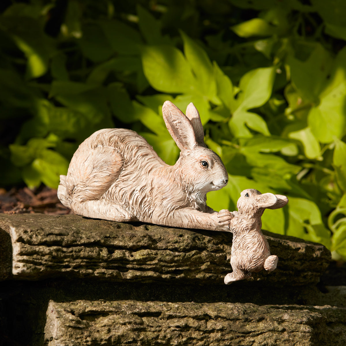 Stone Mother Rabbit and Baby Bunny Self Sitter (Set of 2) -Ship Only