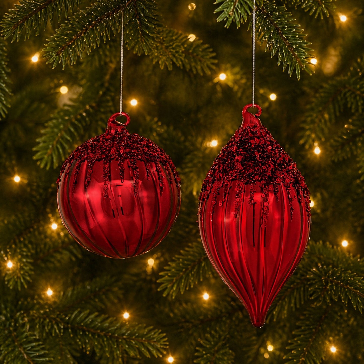 Sequined Glass Ornament (Set of 4) -Ship Only