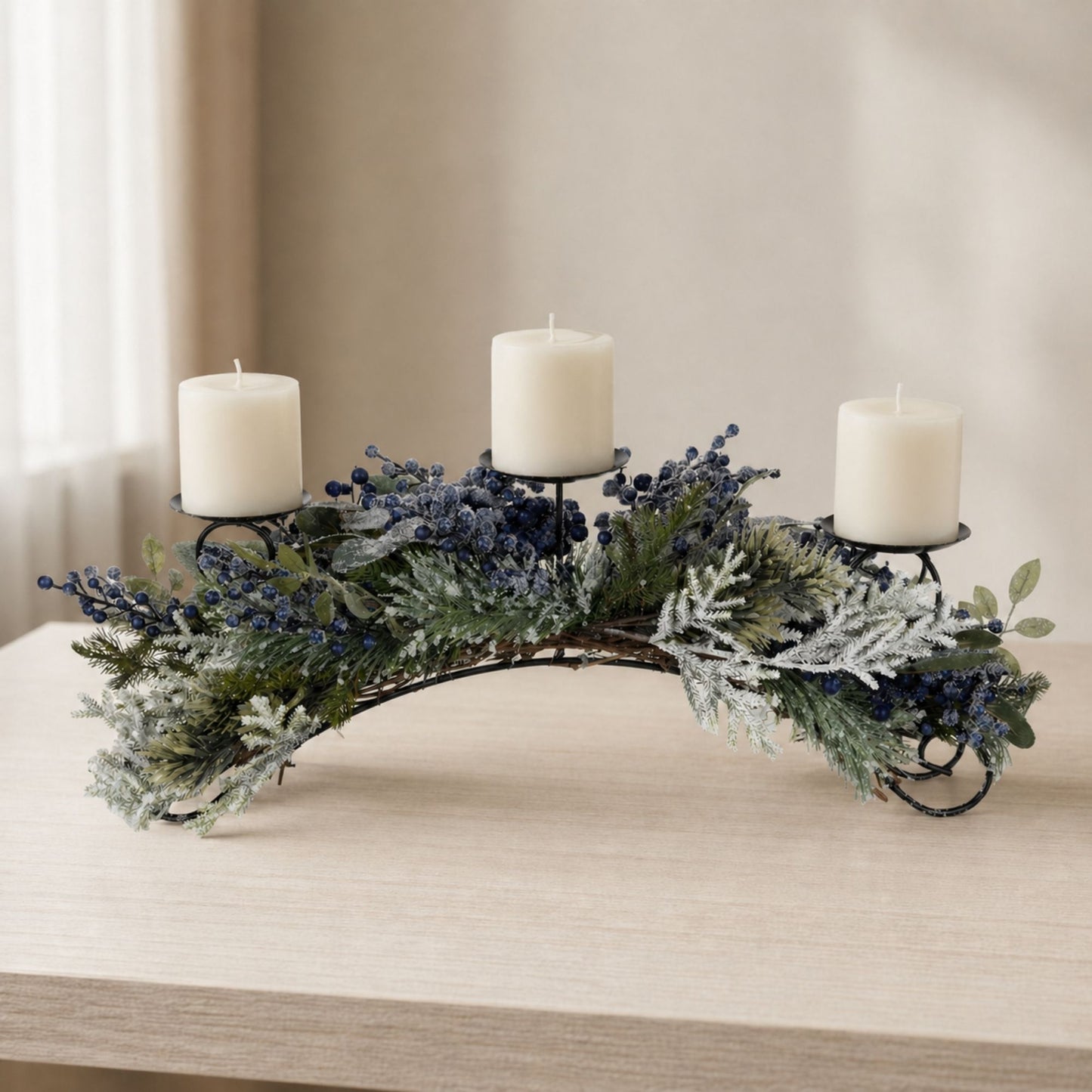 Frosted Pine Blueberry Centerpiece Candle Holder 31"H -Ship Only