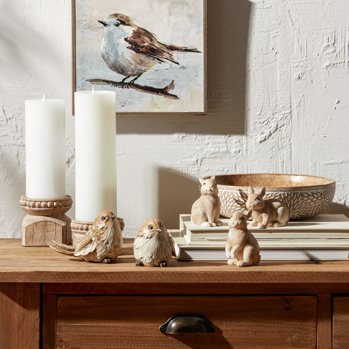 Carved Leaf Bird Figurine (Set of 2) -Ship Only