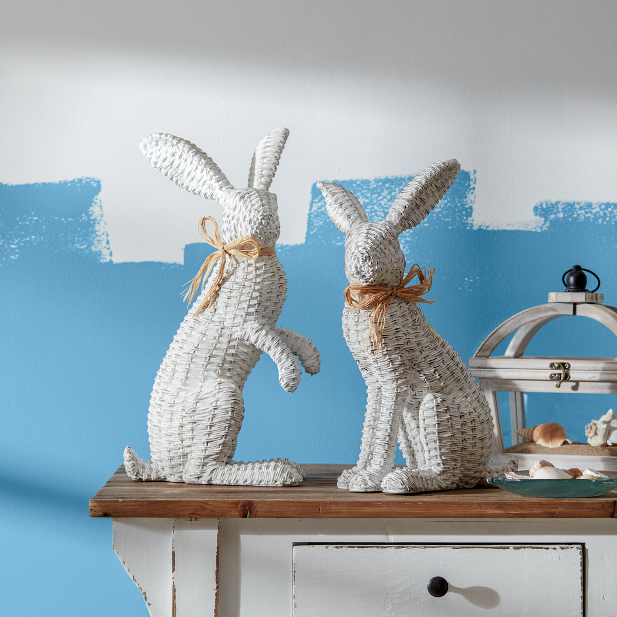 Wicker Rabbit Statue (Set of 2) -Ship Only