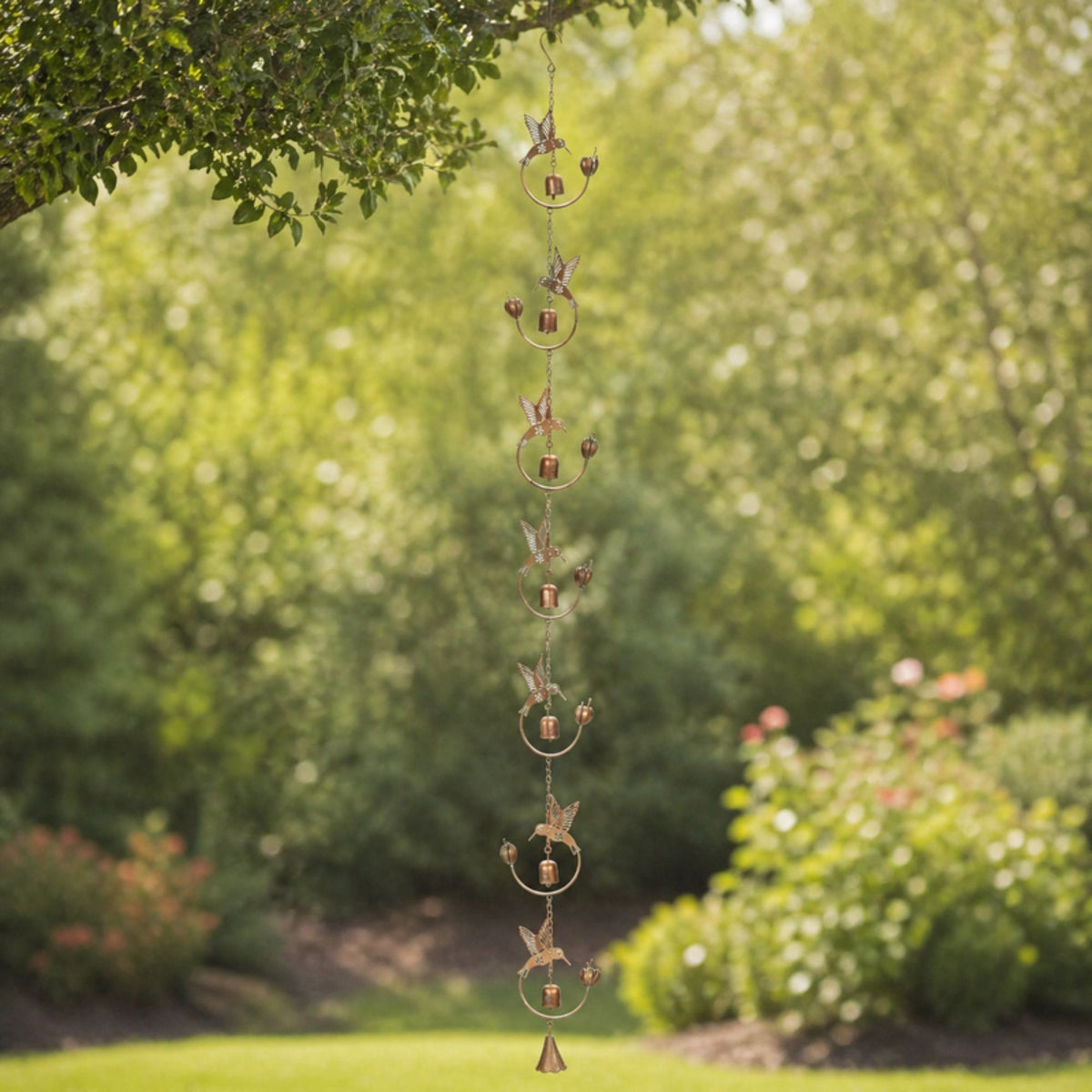 Iron Hummingbird and Bell Rain Chain -Ship Only