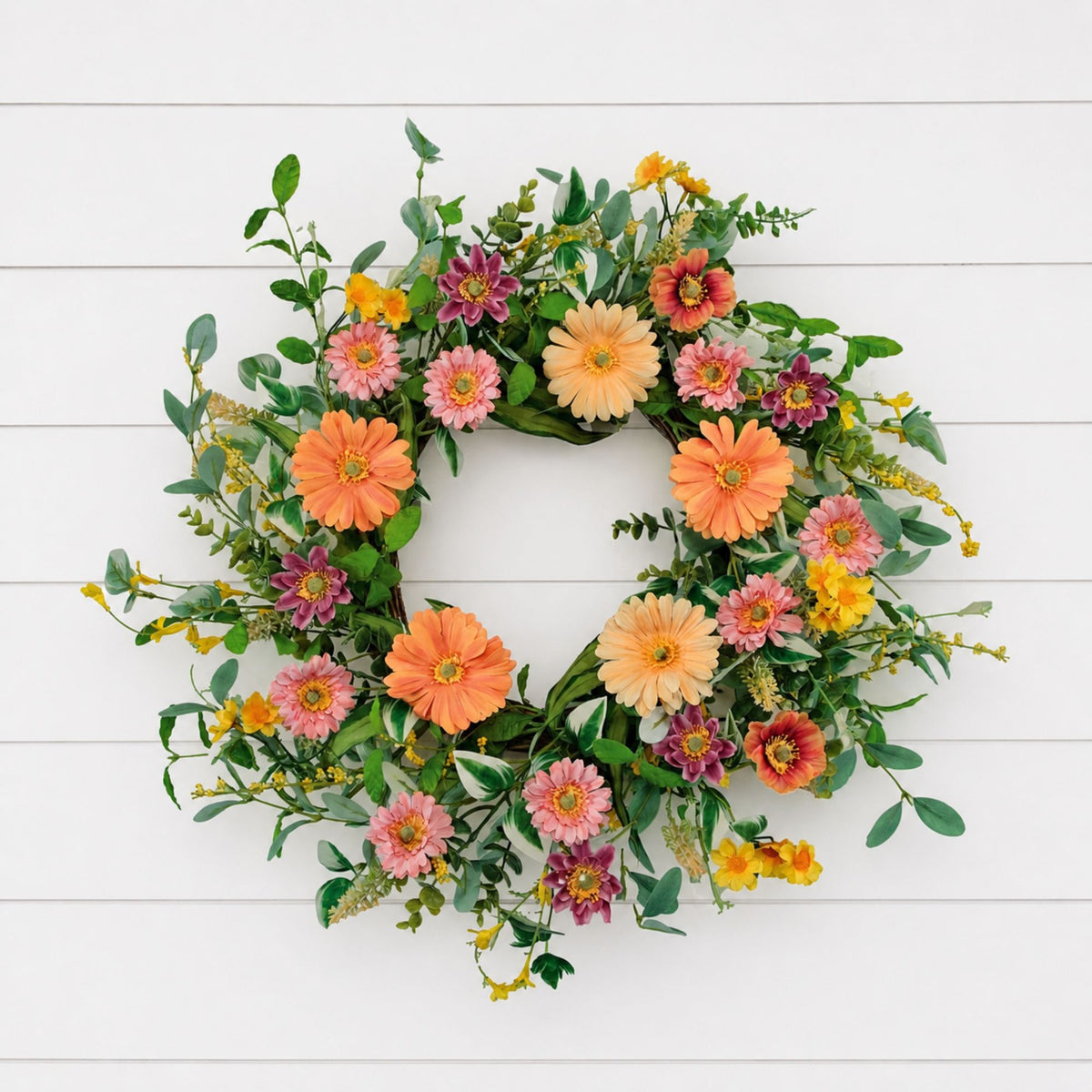 Mixed Gerbera Daisy Wreath 24"D -Ship Only