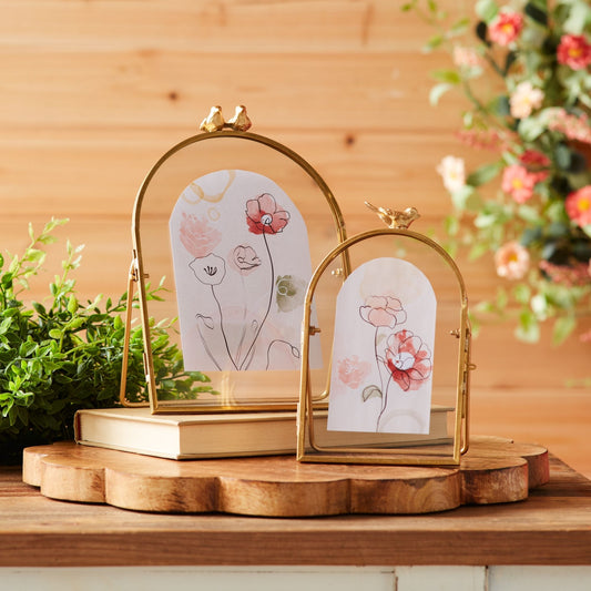 Copper Framed Floral Artwork with Bird Accent 8"H -Ship Only