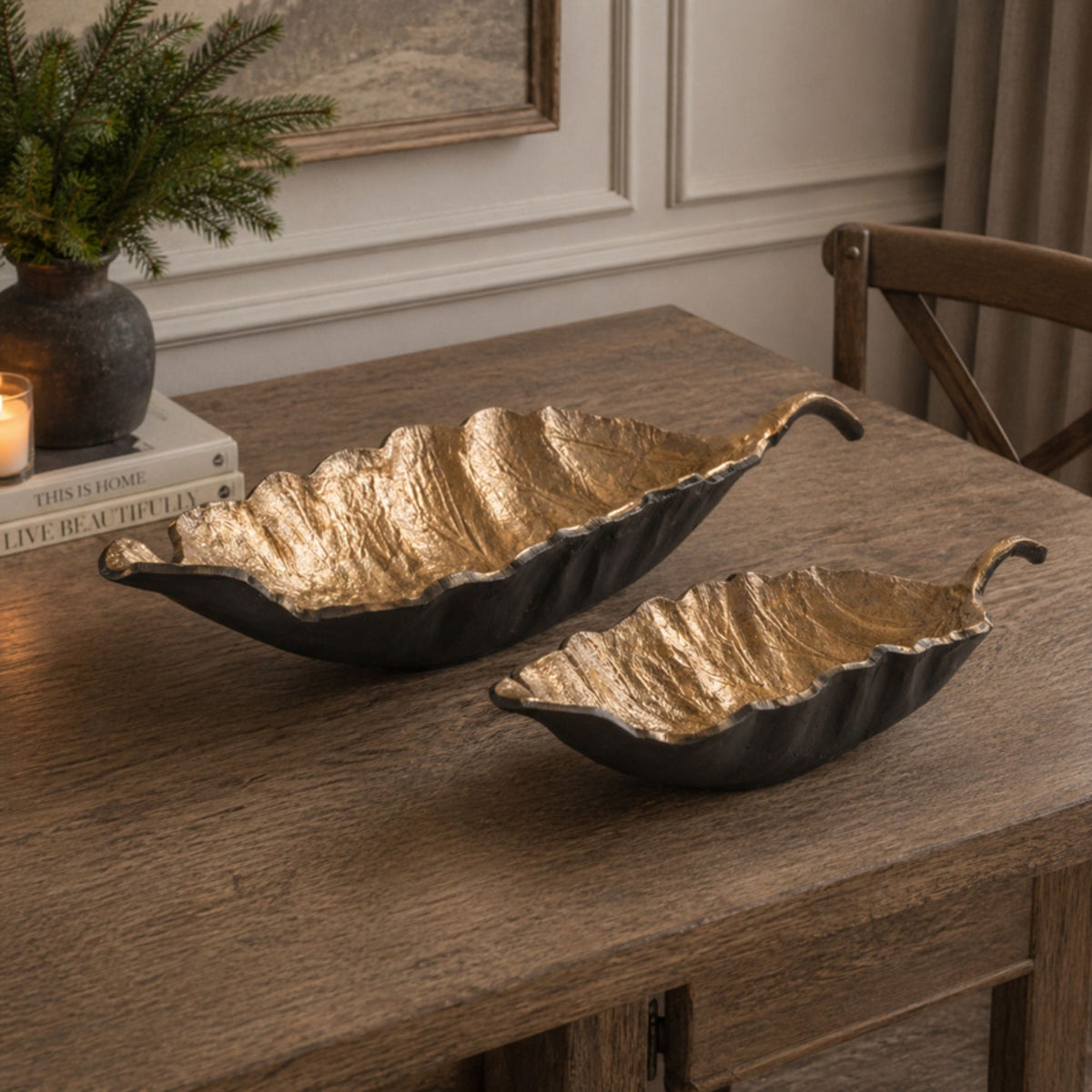 Metallic Aluminum Leaf Bowl (Set of 2) -Ship Only