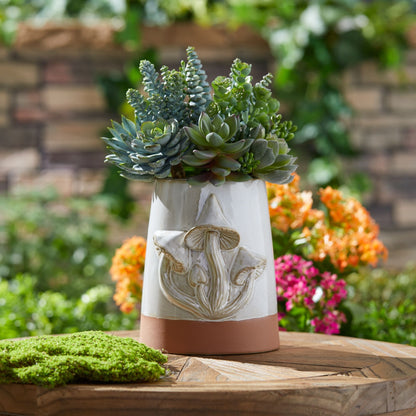 Tapered Porecelain Planter with Mushrooms (Set of 2)
