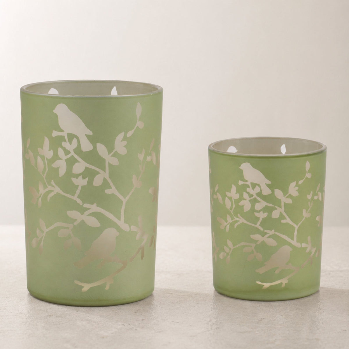 Frosted Floral Bird Candle Holder (Set of 2) -Ship Only