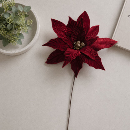 Glittered Poinsettia Flower Stem (Set of 6)