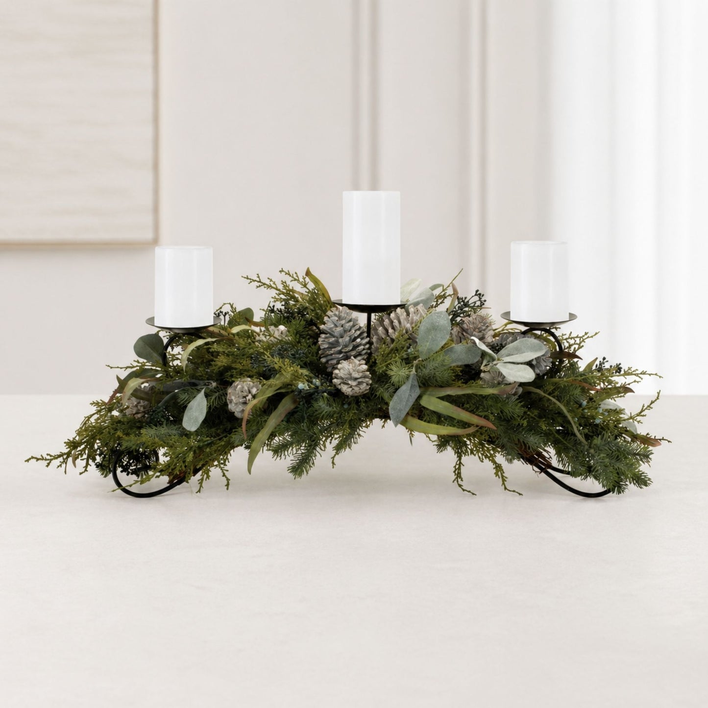 Mixed Pine Candle Holder Centerpiece 32"L