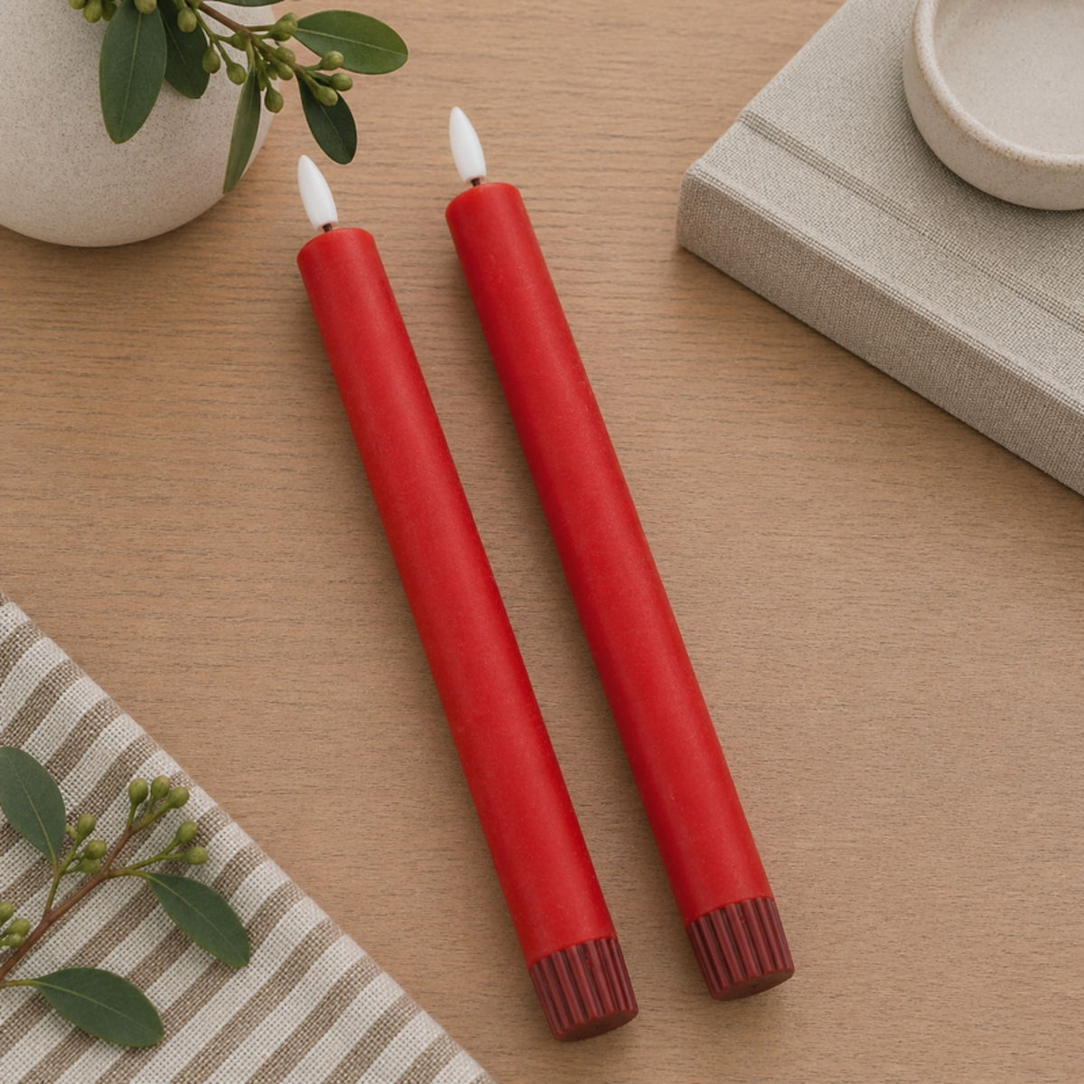 FIA Wick Red Taper Candle (Set of 2) -Ship Only