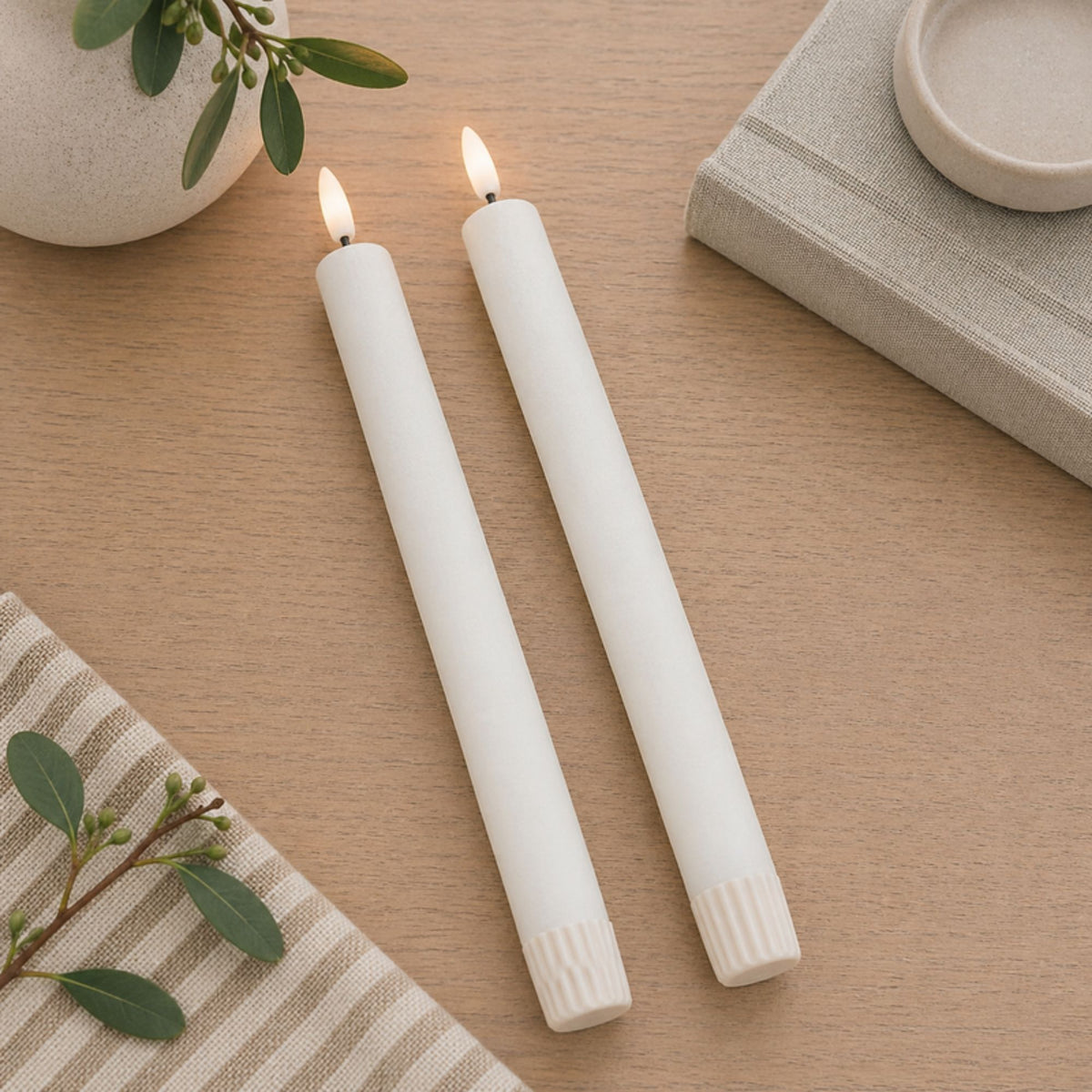 FIA Wick White Taper Candle (Set of 2) -Ship Only
