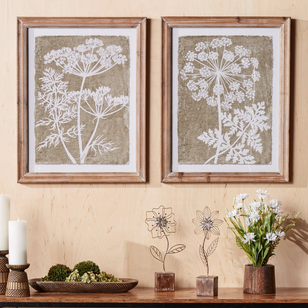 Framed Queen Anne's Lace and Fern Wall Art (Set of 2) -Ship Only