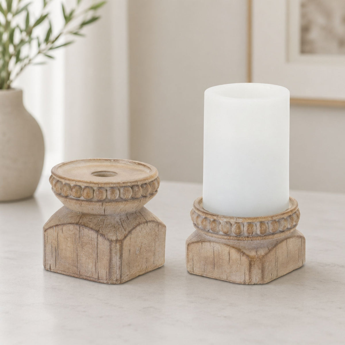 Beaded Wood Design Candle Holder (Set of 4) -Ship Only