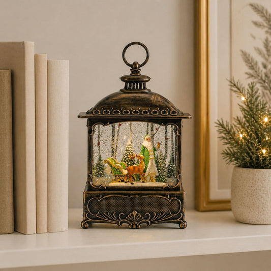 LED Snow Globe Lantern with Santa and Woodland Animals 10.5"H -Ship Only