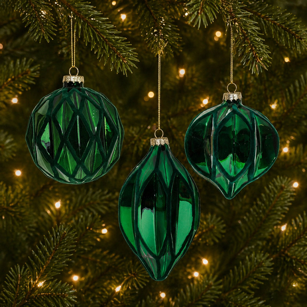 Green Textured Harlequin Glass Ornament (Set of 6) -Ship Only