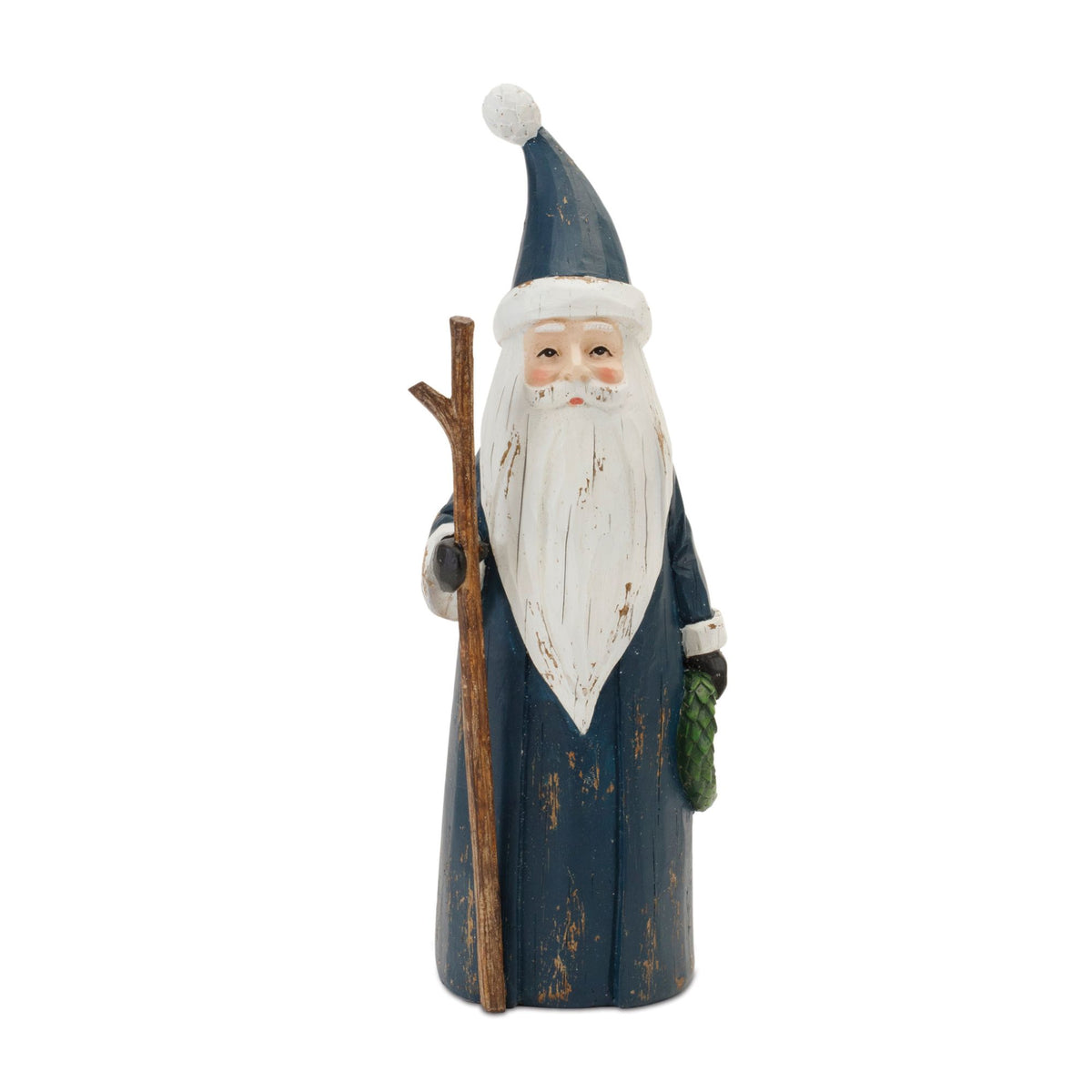 Carved Woodland Santa with Deer Figurine (Set of 2) -Ship Only
