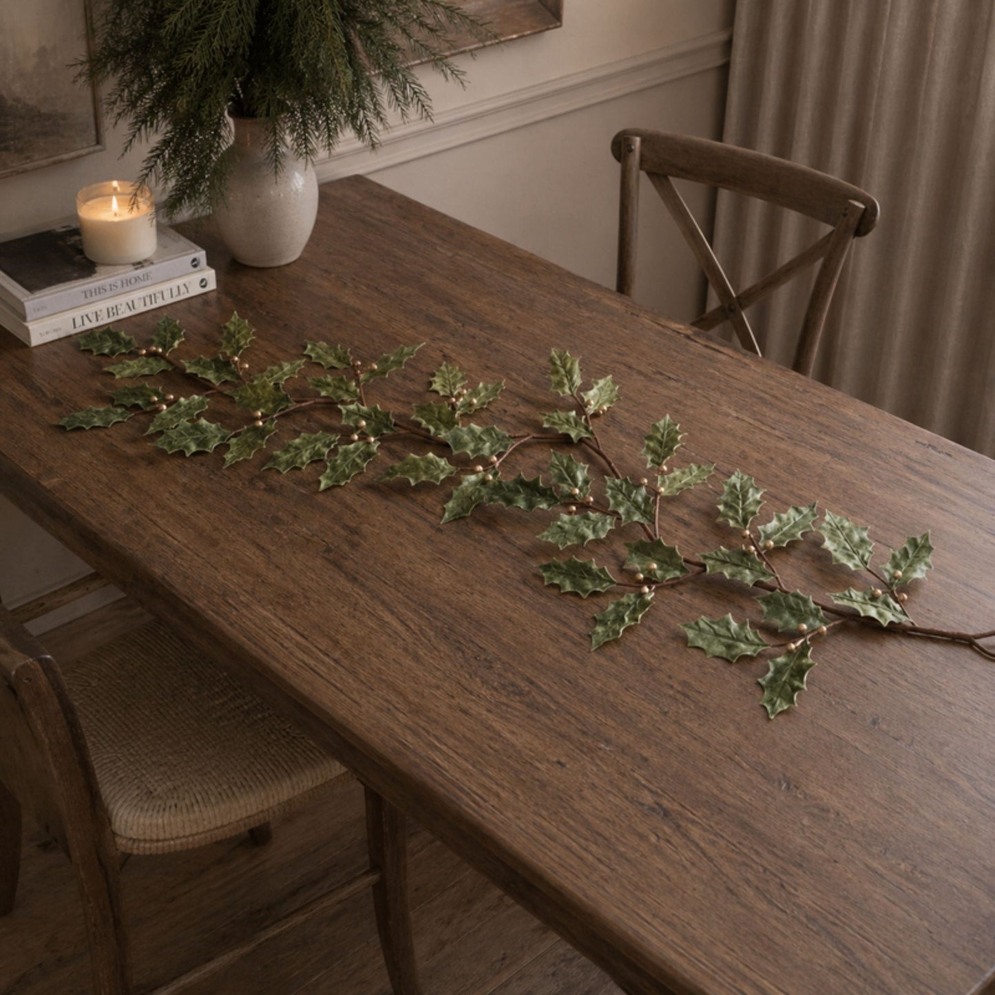 Glittered Holly Leaf Garland (Set of 2) -Ship Only