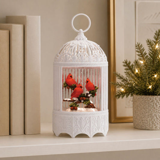 LED Cardinal Branch Snow Globe 11"H