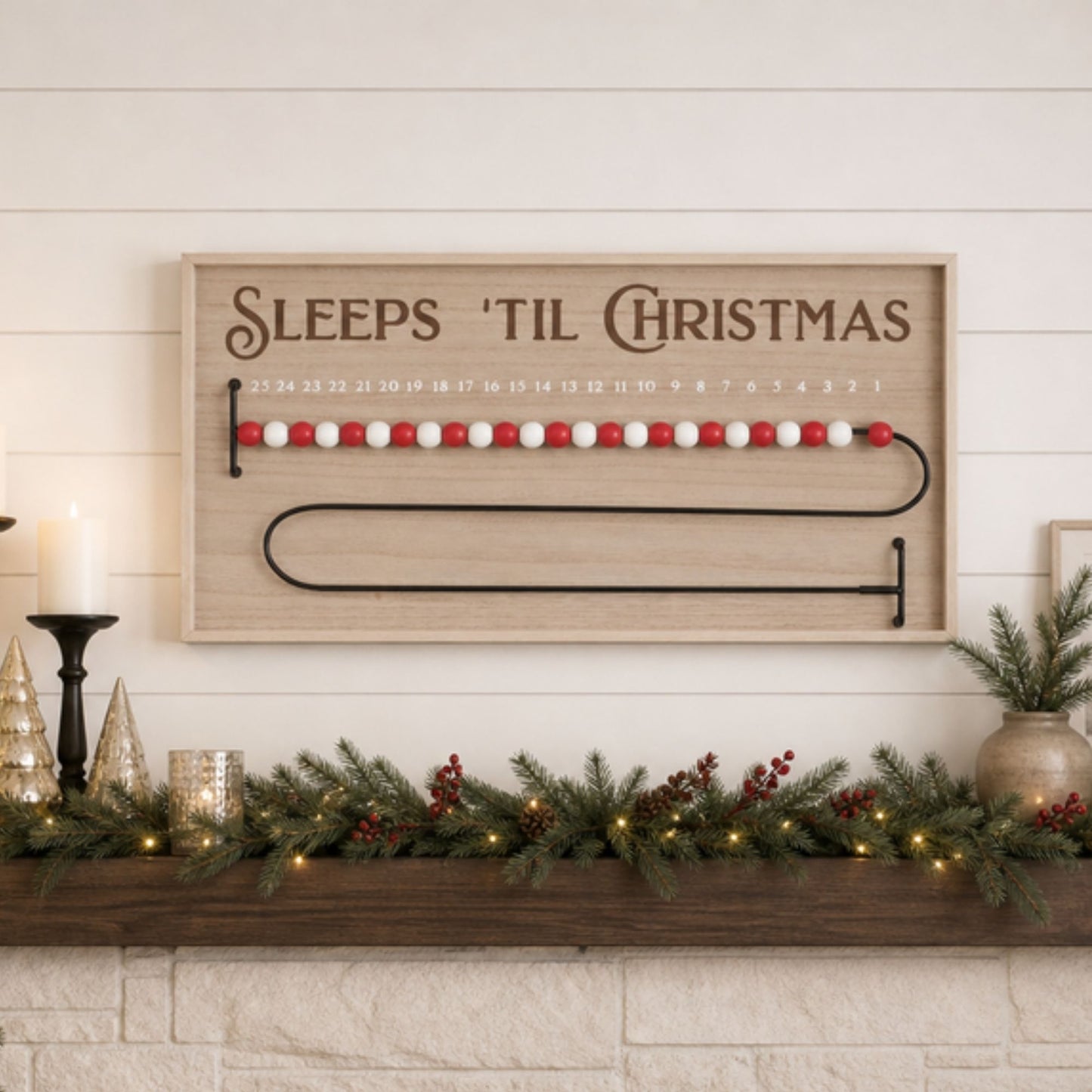 Wood Beaded Christmas Countdown 20"L -Ship Only