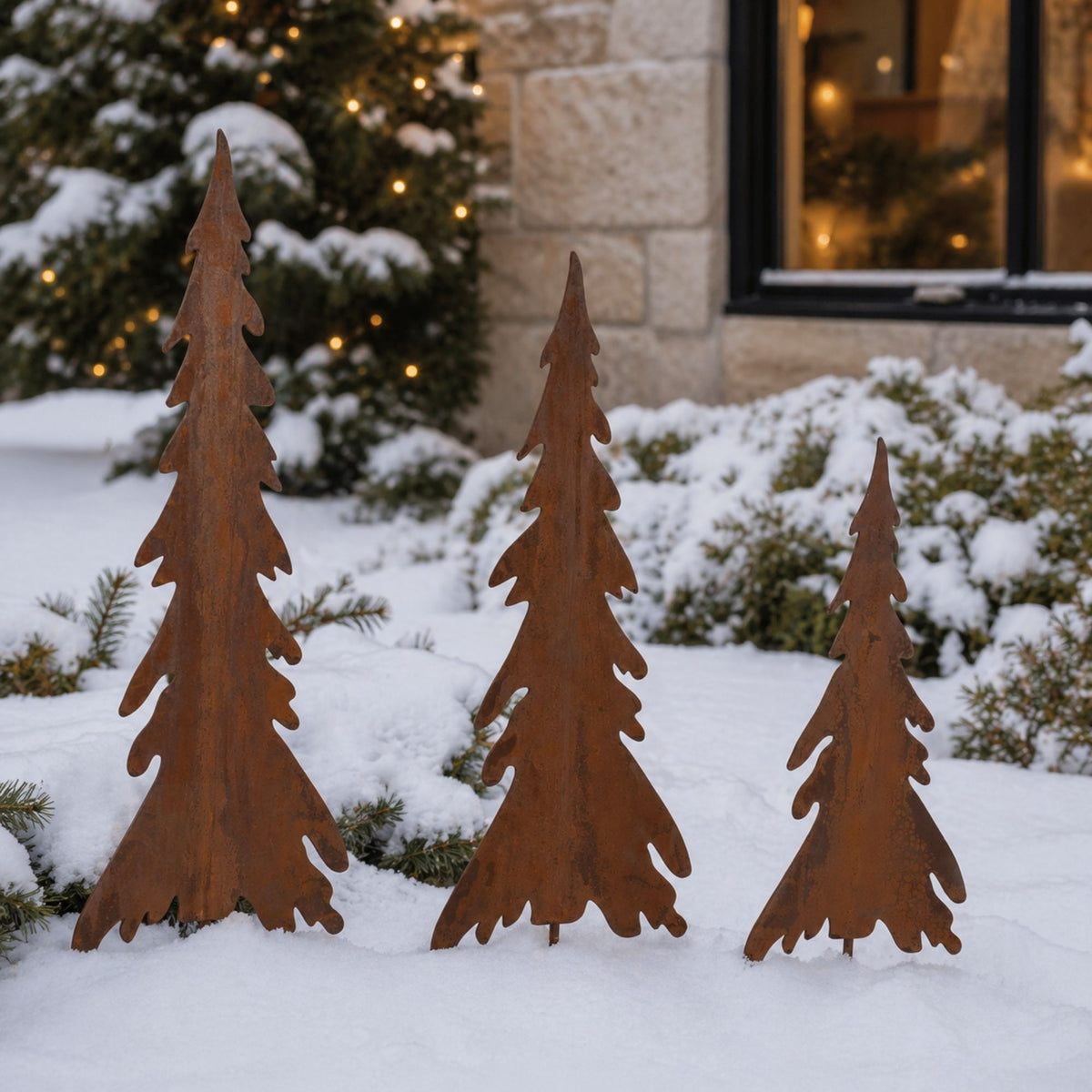 Rusted Iron Pine Tree Stake (Set of 3) -Ship Only