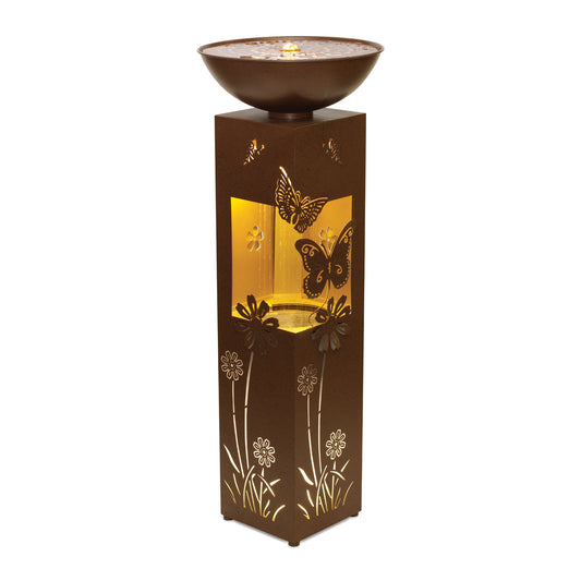 Floral and Butterfly Fountain 13.5"D x 36"H Metal UL Plug -Ship Only