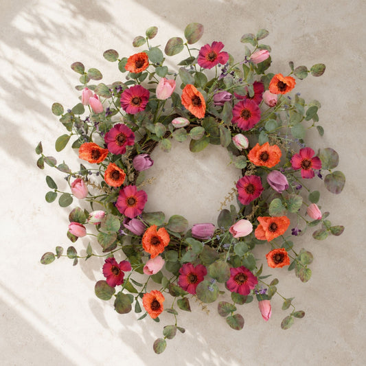 Poppy/Tulip Wreath 22”D Polyester -Ship Only