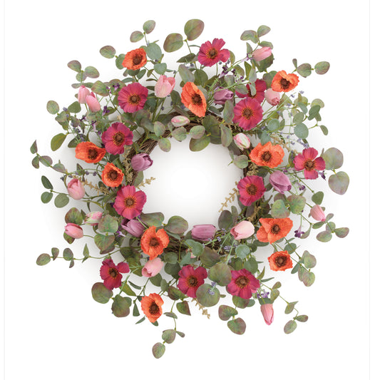 Poppy/Tulip Wreath 22”D Polyester -Ship Only