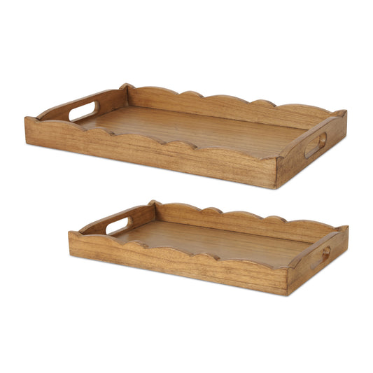 Tray (Set of 2) 16"L x 10"W x 1.75"H, 19"L x 12"W x 2"H Wood/MDF -Ship Only
