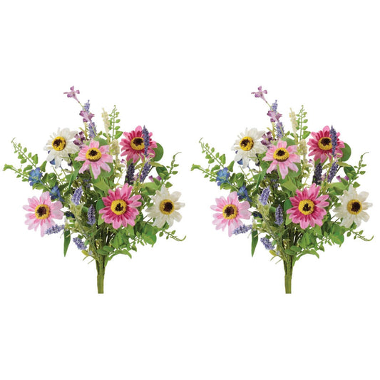 Mixed Floral Bush (Set of 2) 15”H Polyester -Ship Only