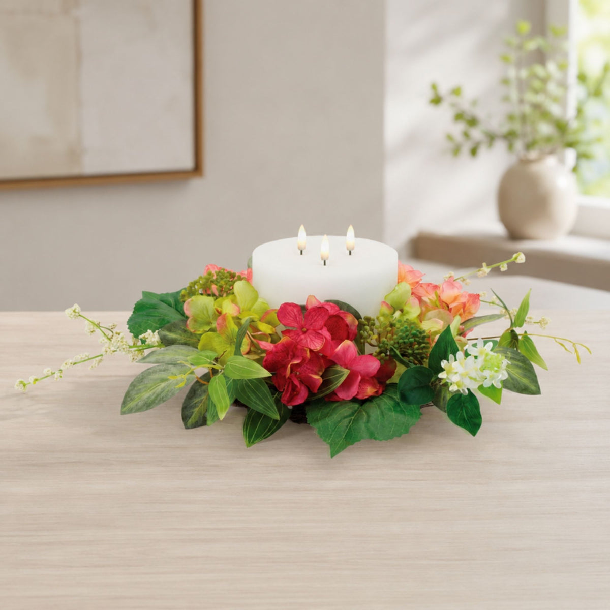 Hydrangea Candle Ring 17"D Polyester (Fits a 6" Candle) -Ship Only