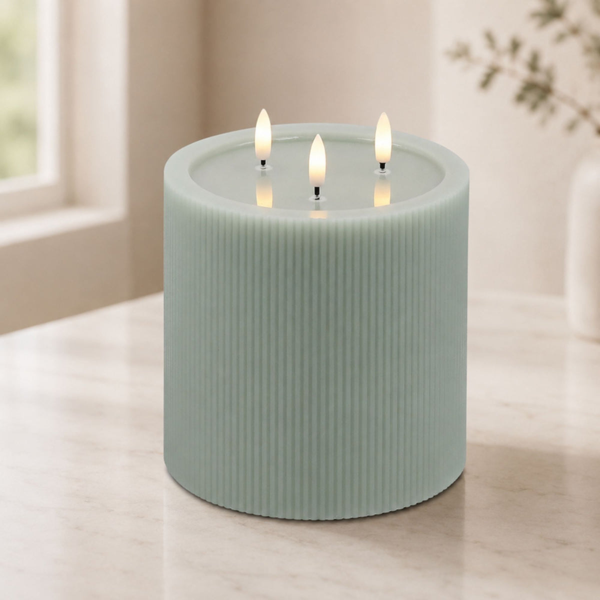FIA Wick Candle 6"D x 6"H SAGE Wax/Plastic 3 C Batteries Not Included 4 & 8 Hr Timer -Ship Only