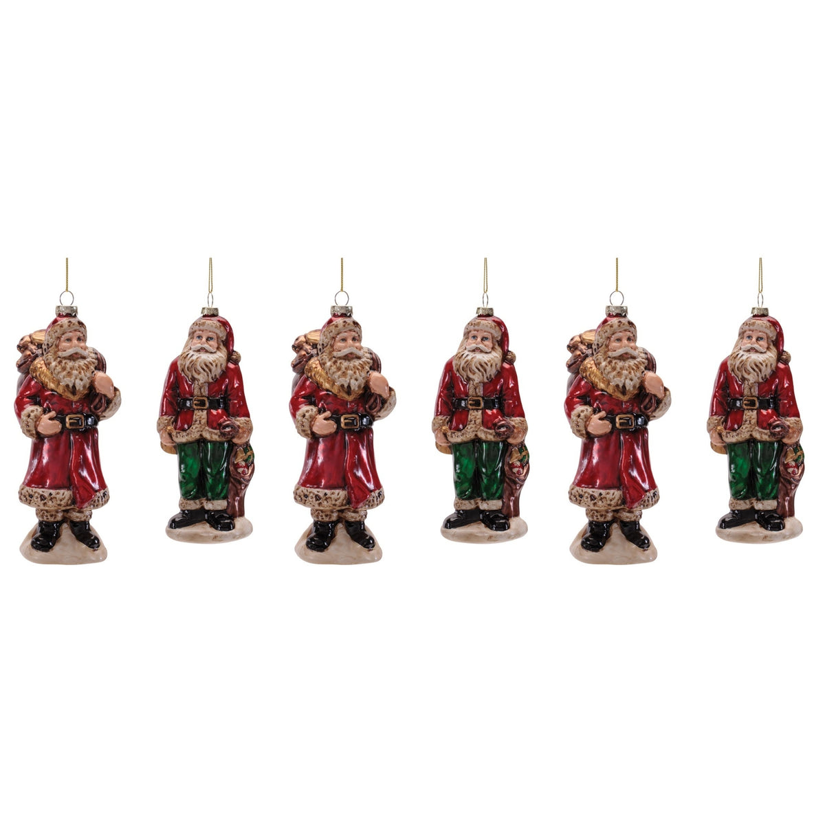 Santa Ornament (Set of 6) 7"H, 7.5"H Glass