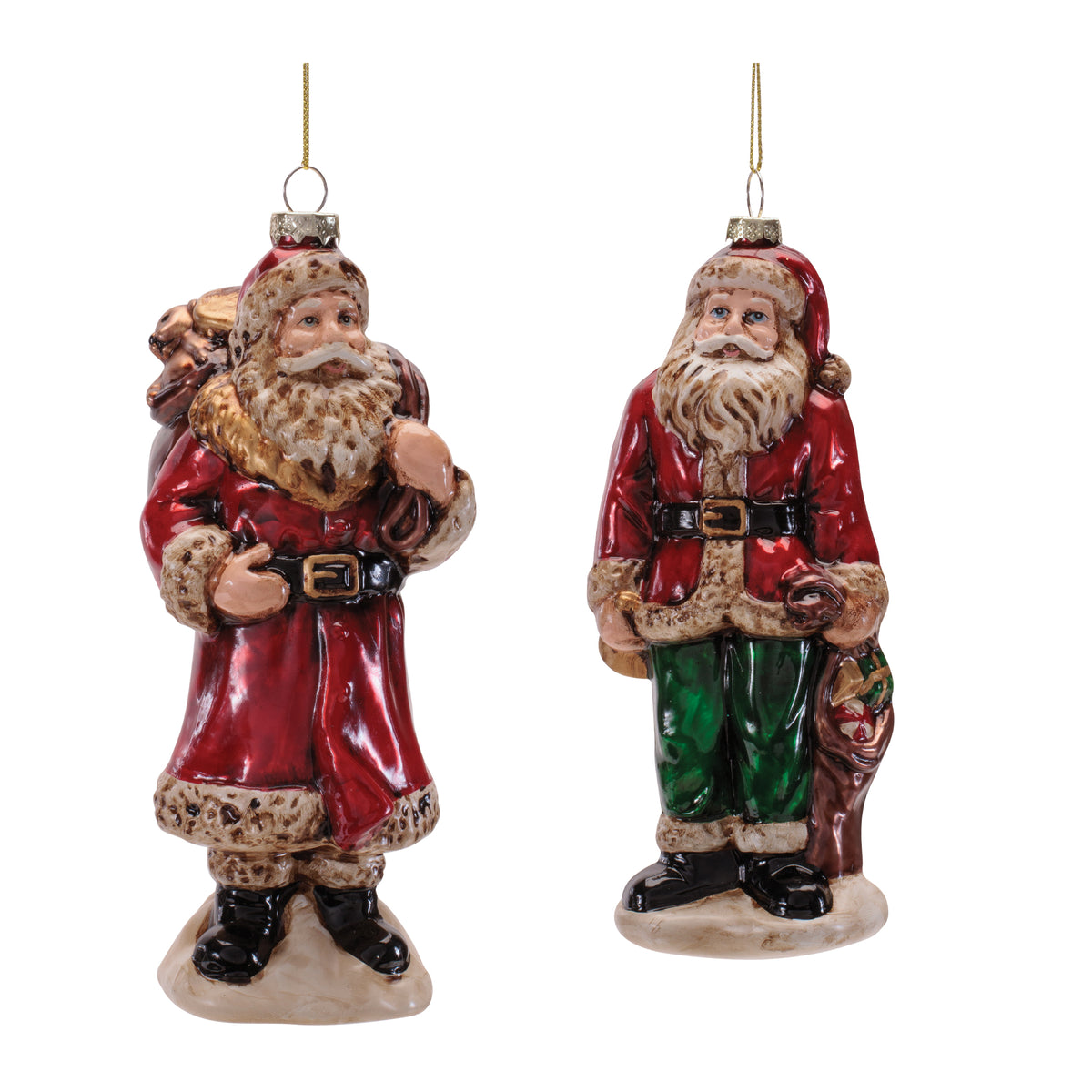 Santa Ornament (Set of 6) 7"H, 7.5"H Glass