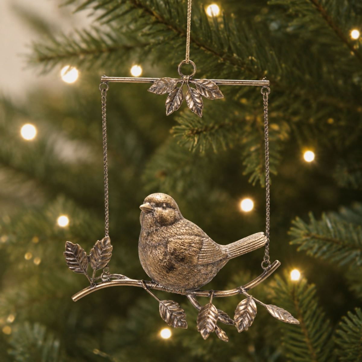 Bird on Branch Ornament (Set of 4) 6”H Resin/Metal -Ship Only