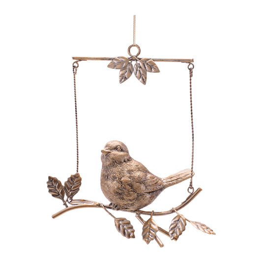 Bird on Branch Ornament (Set of 4) 6”H Resin/Metal -Ship Only