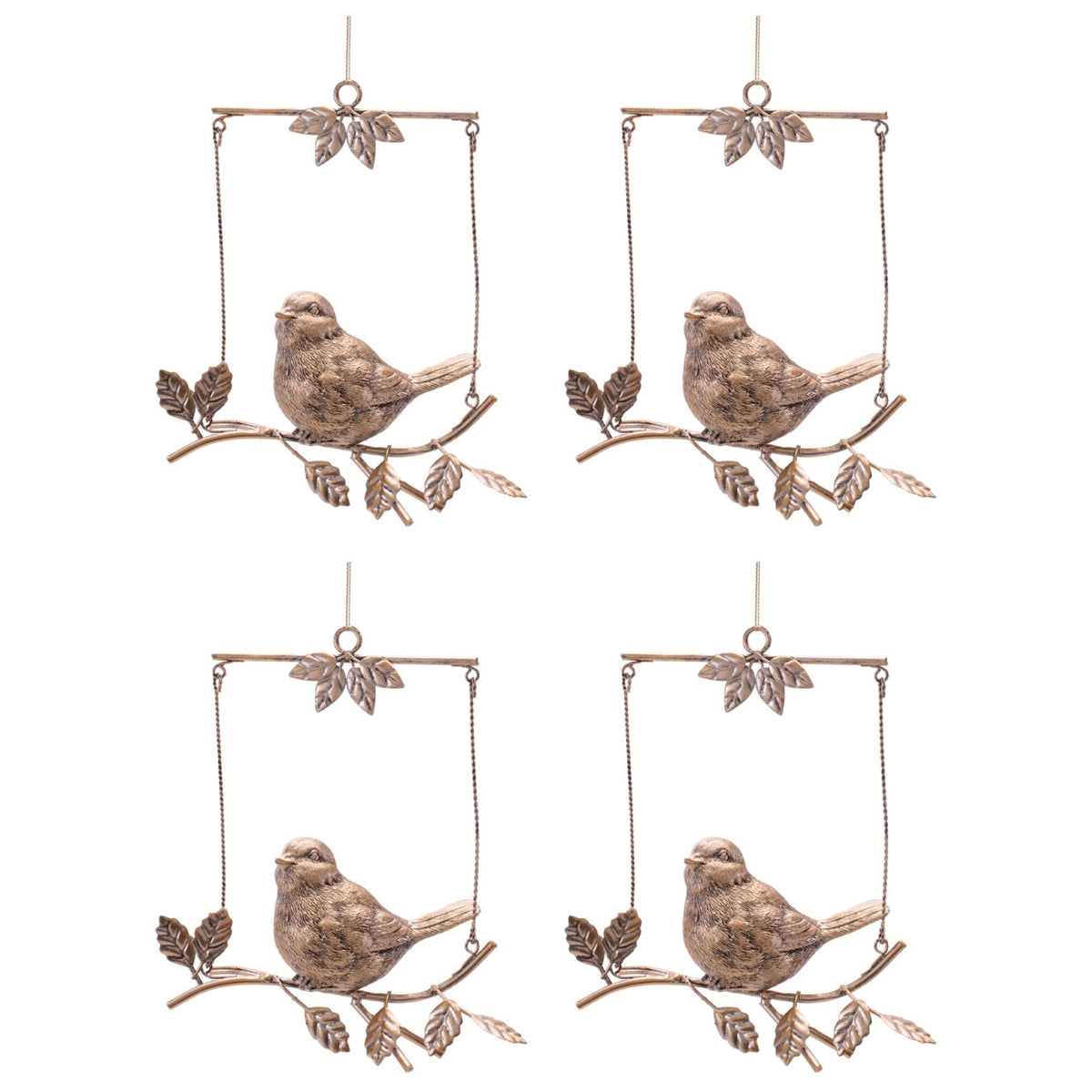 Bird on Branch Ornament (Set of 4) 6”H Resin/Metal -Ship Only