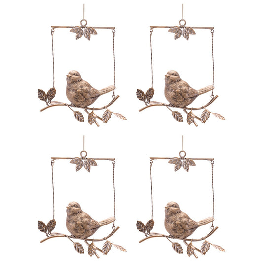 Bird on Branch Ornament (Set of 4) 6”H Resin/Metal -Ship Only