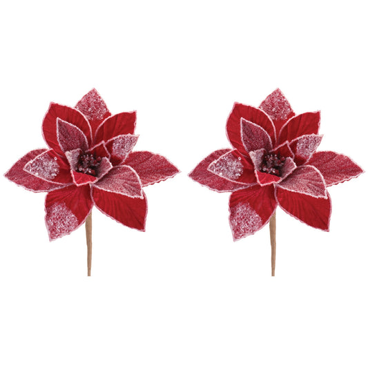 Poinsettia Stem (Set of 2) 23.5”H Polyester -Ship Only