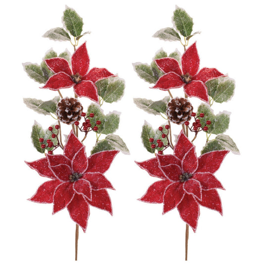 Poinsettia and Holly Spray (Set of 2) 27”H Polyester -Ship Only