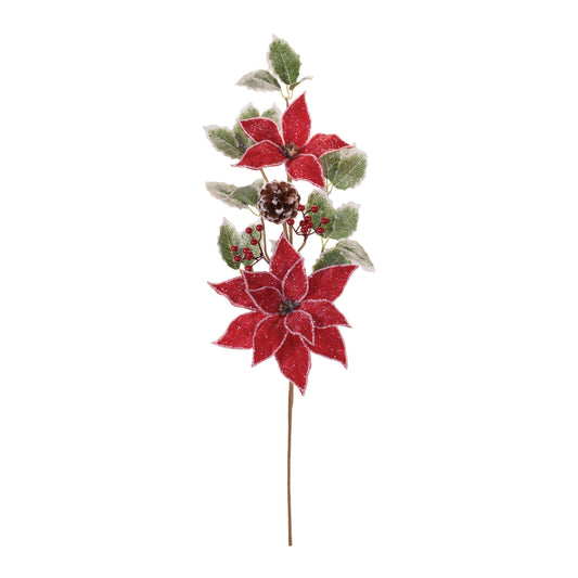 Poinsettia and Holly Spray (Set of 2) 27”H Polyester -Ship Only