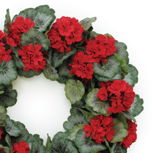 Geranium Wreath 24”D Polyester/Plastic -Ship Only